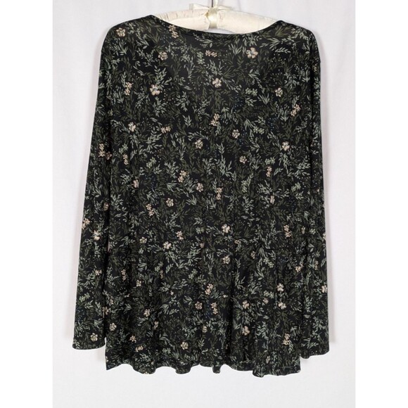 Style & Co Blouse 2X Women's Black Floral Vneck Long Sleeve Layered Nylon Gothic - Picture 4 of 7